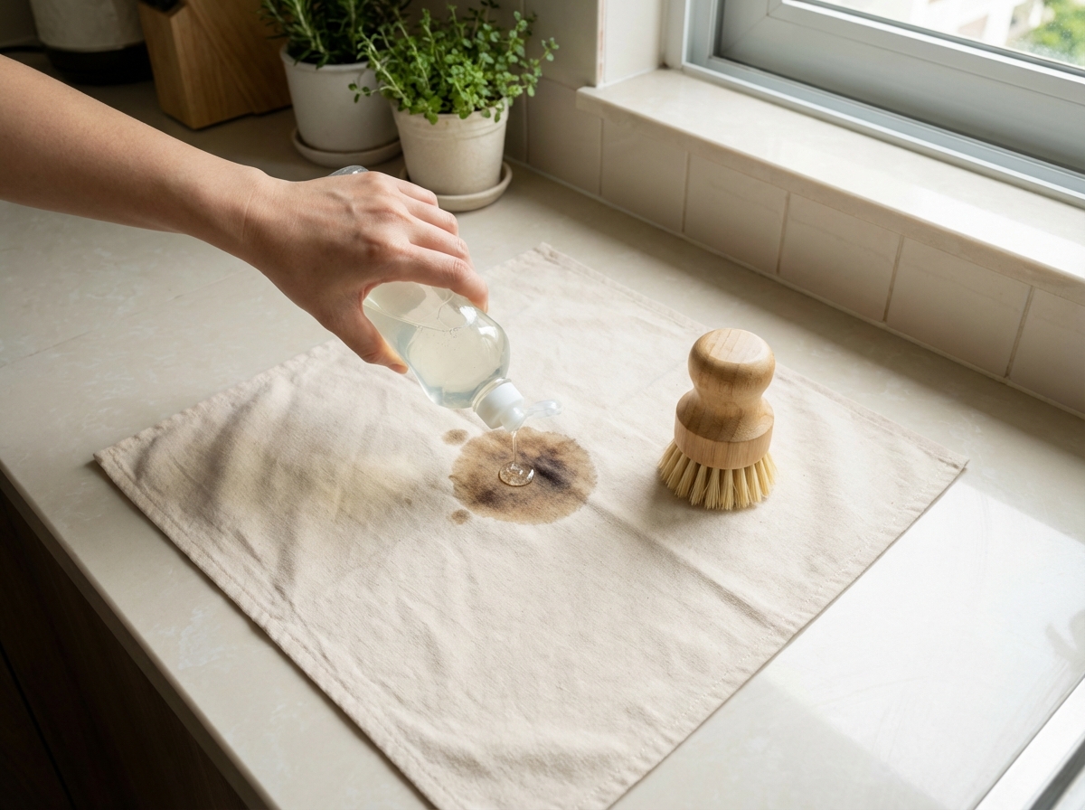 Chấm nước rửa bát trực tiếp lên vết dầu