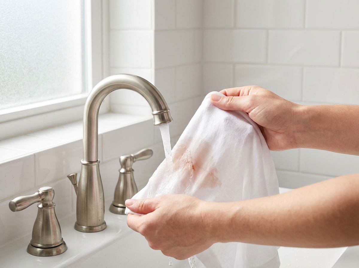 Xả nước lạnh từ mặt sau vải để đẩy vết máu ra ngoài