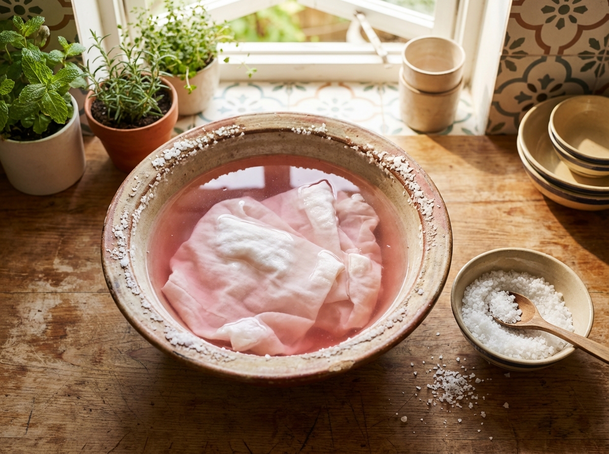 Ngâm quần áo trong nước muối đậm đặc để tẩy vết máu