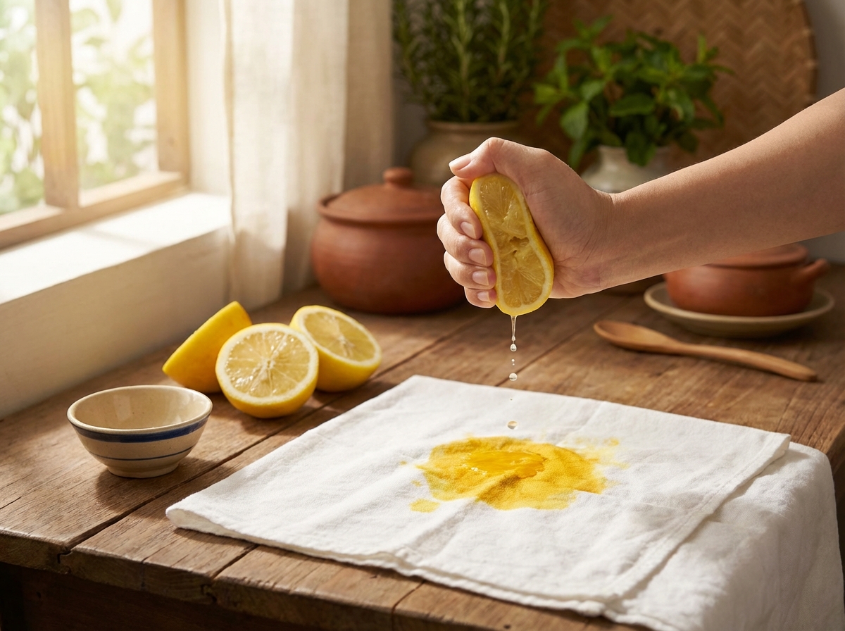 Chấm nước cốt chanh lên vết nghệ trên áo