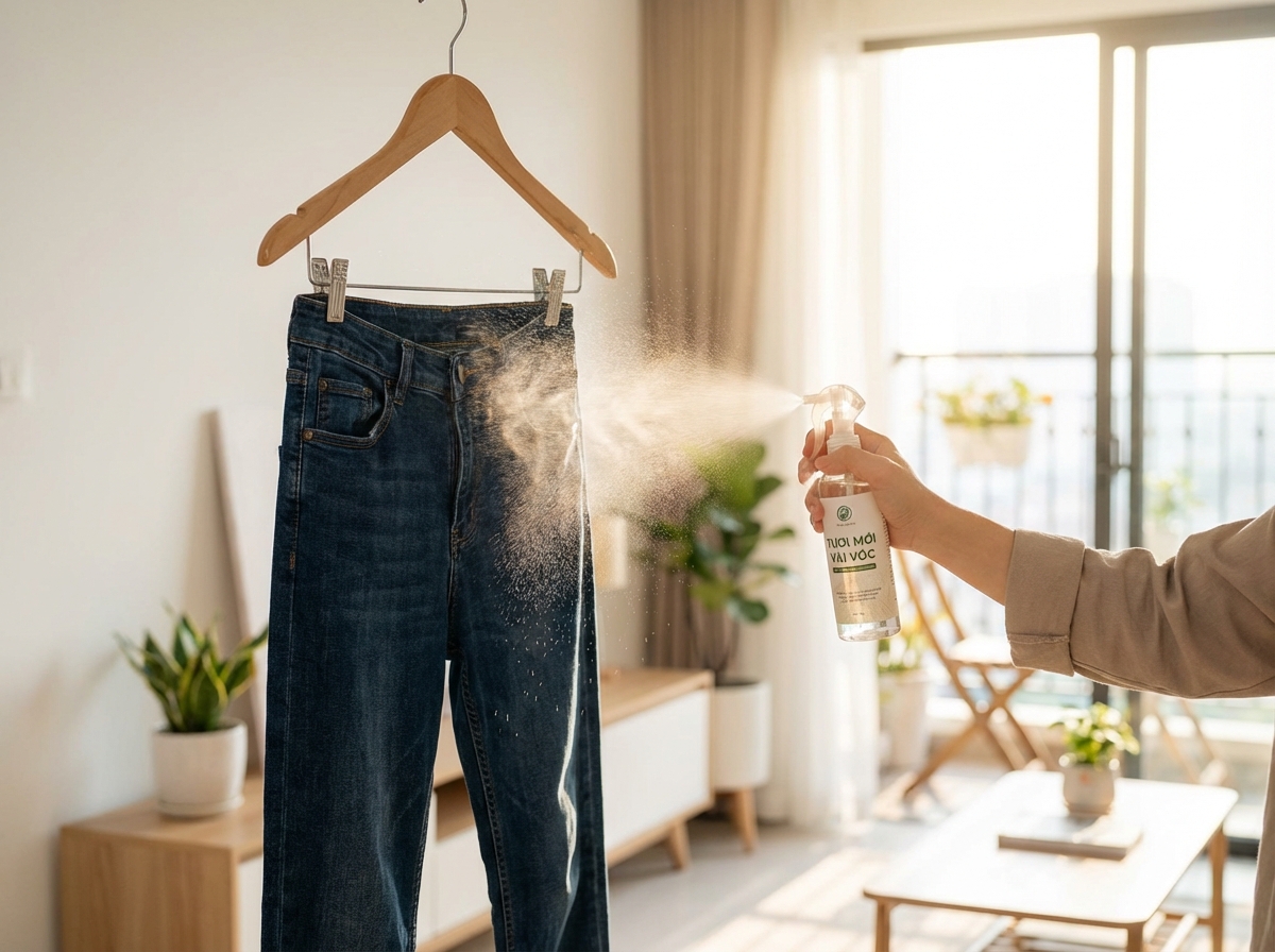 Xịt thơm Hygiene lên quần jeans - cách làm mới không cần giặt