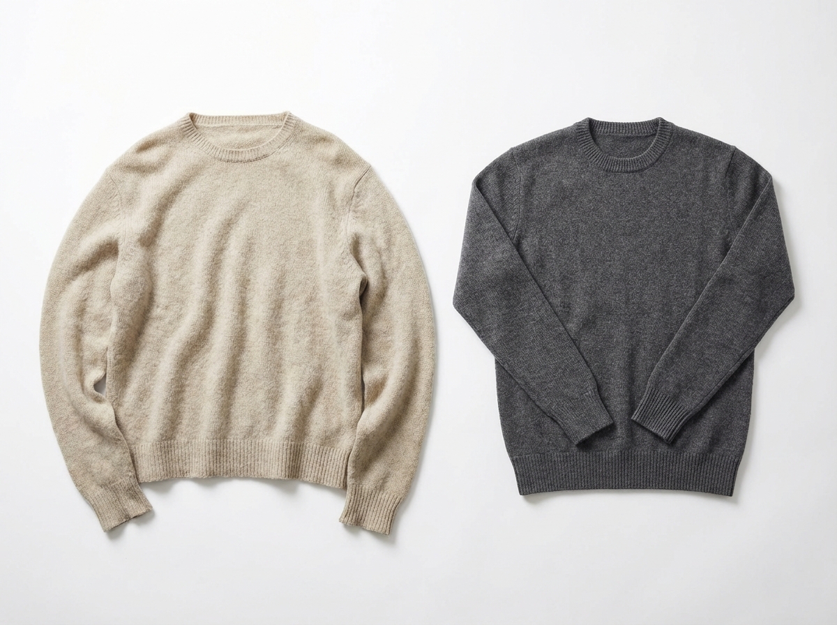 So sánh áo len bị giãn mất form và áo len giữ form đẹp sau giặt đúng cách