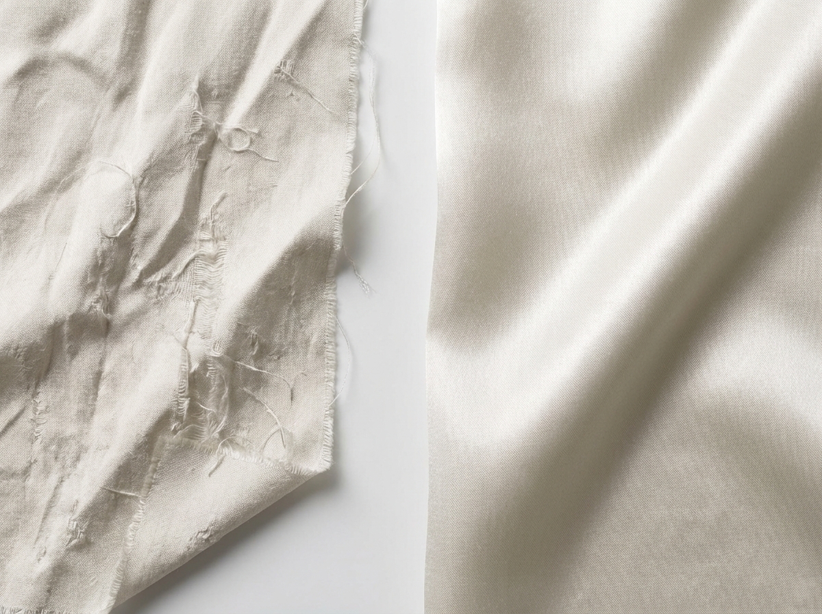 So sánh vải lụa bị hỏng (trái) và vải lụa được chăm sóc đúng cách (phải)