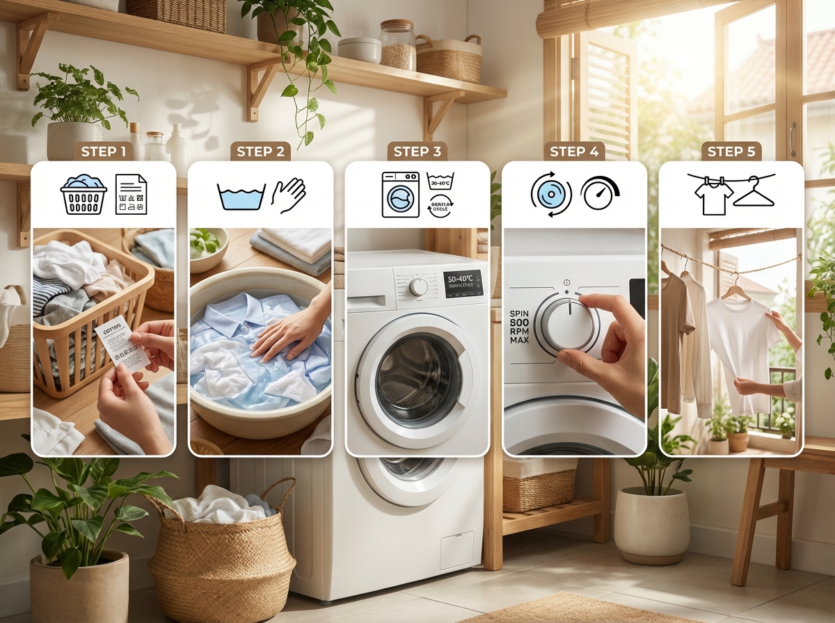 Infographic 5 bước giặt áo cotton không co rút