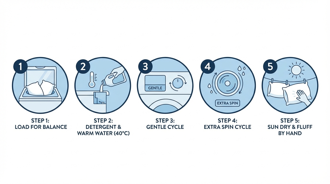 Các bước giặt gối bằng máy giặt tại nhà