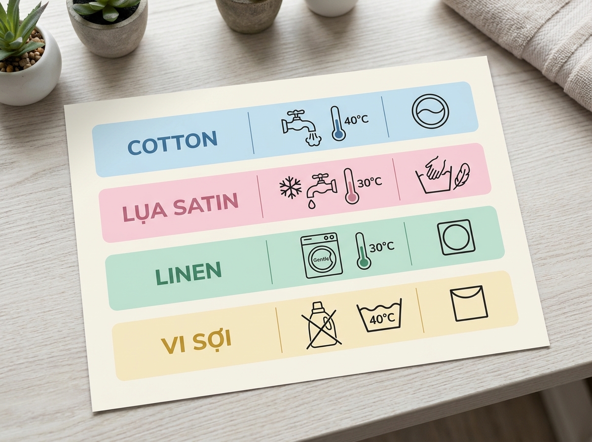 Bảng so sánh cách giặt ga giường theo chất liệu