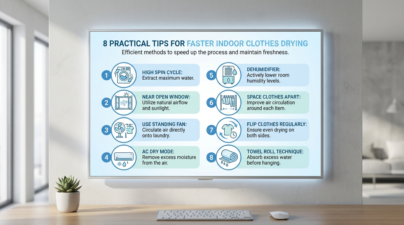 Infographic 8 mẹo phơi quần áo nhanh khô trong nhà