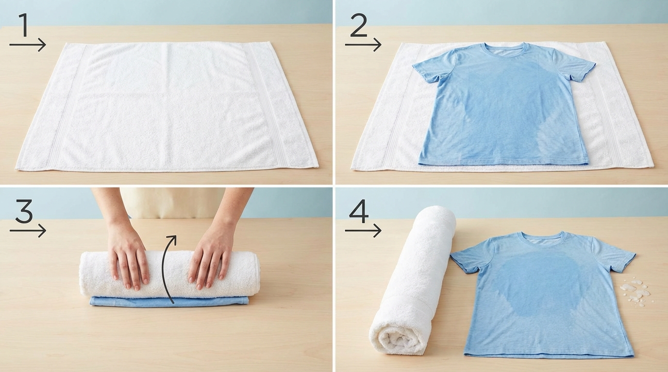 Cách cuộn khăn hút nước trước khi phơi - phương pháp Sushi Roll