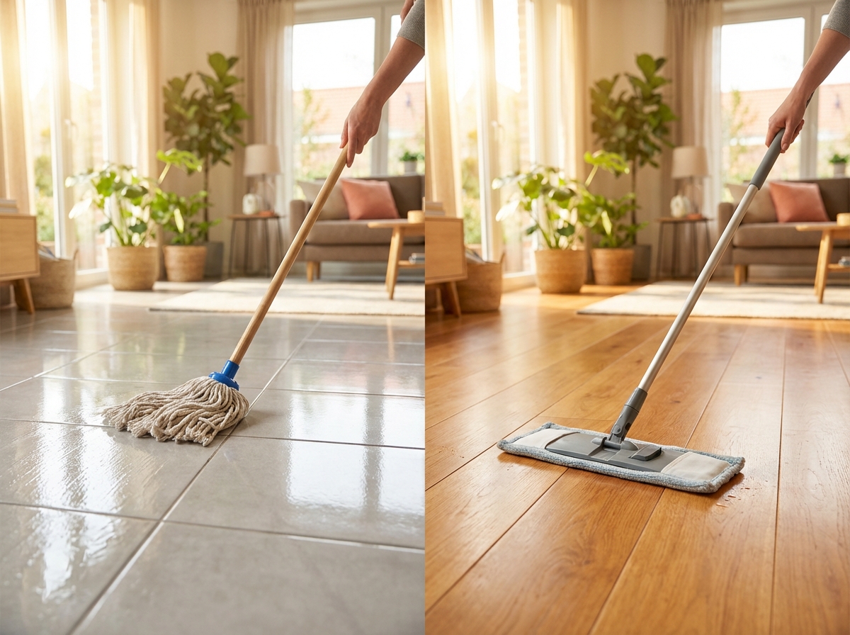 So sánh cách lau sàn gạch và sàn gỗ khác nhau