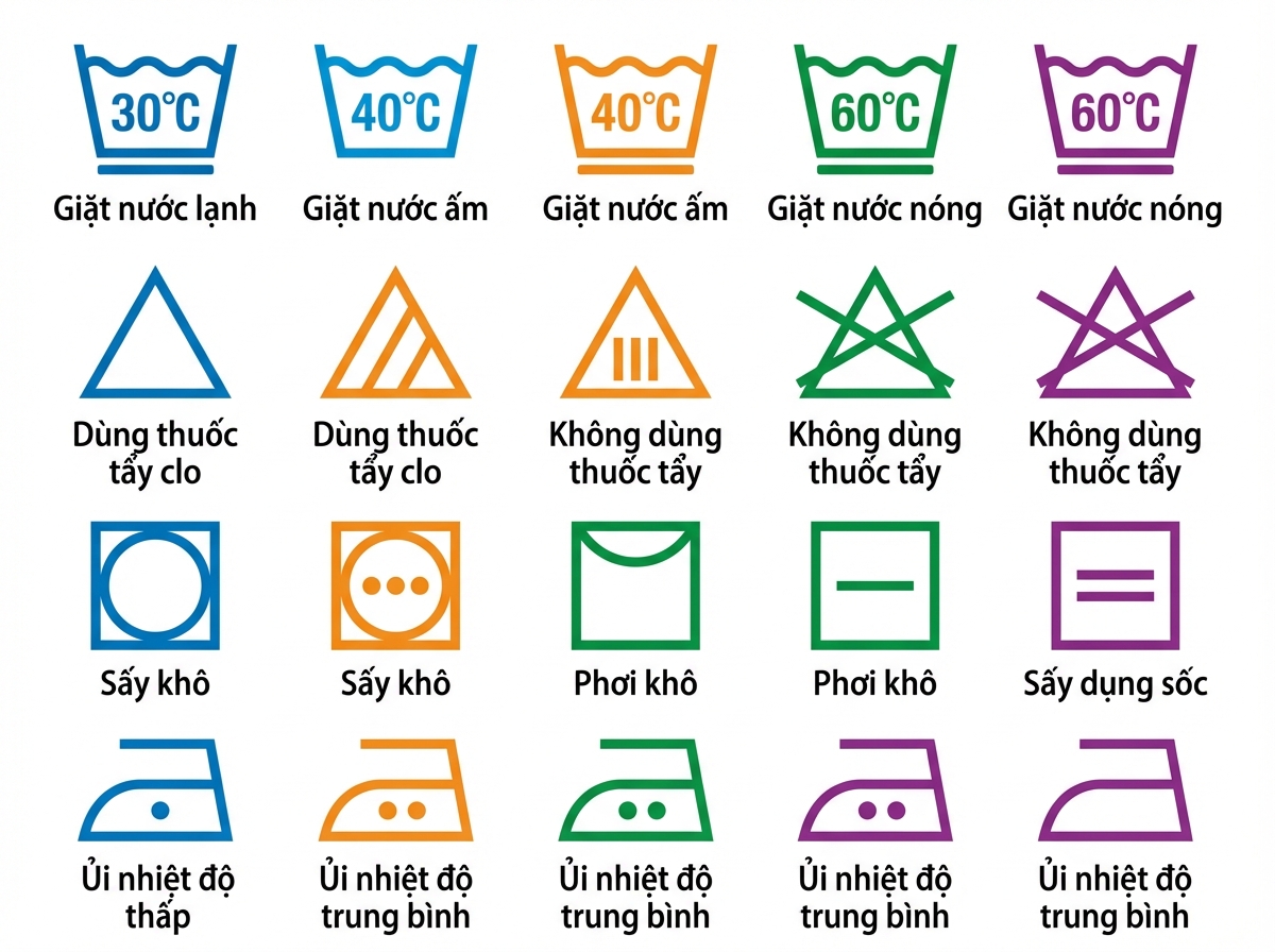 Bảng ký hiệu nhãn giặt phổ biến và ý nghĩa