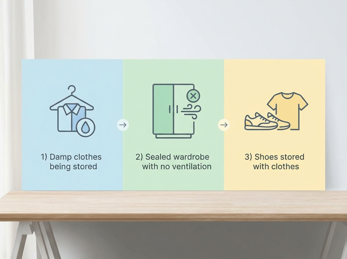 Infographic 3 nguyên nhân tủ quần áo bị hôi