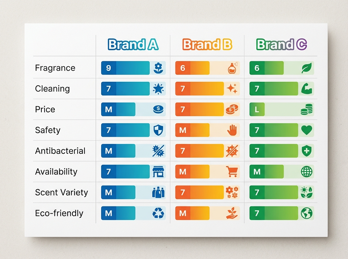 Bảng so sánh tổng quan 3 thương hiệu nước giặt