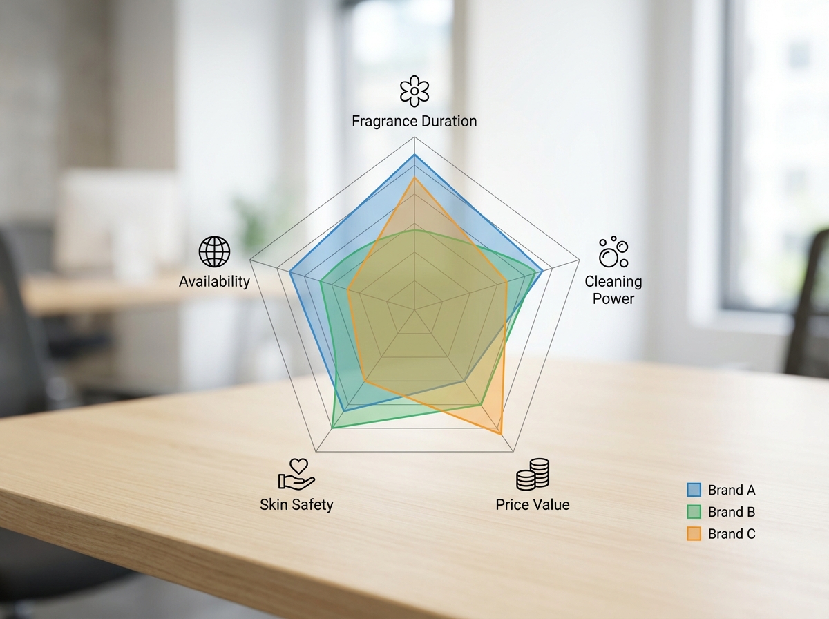 Biểu đồ radar so sánh 3 thương hiệu trên 5 tiêu chí chính