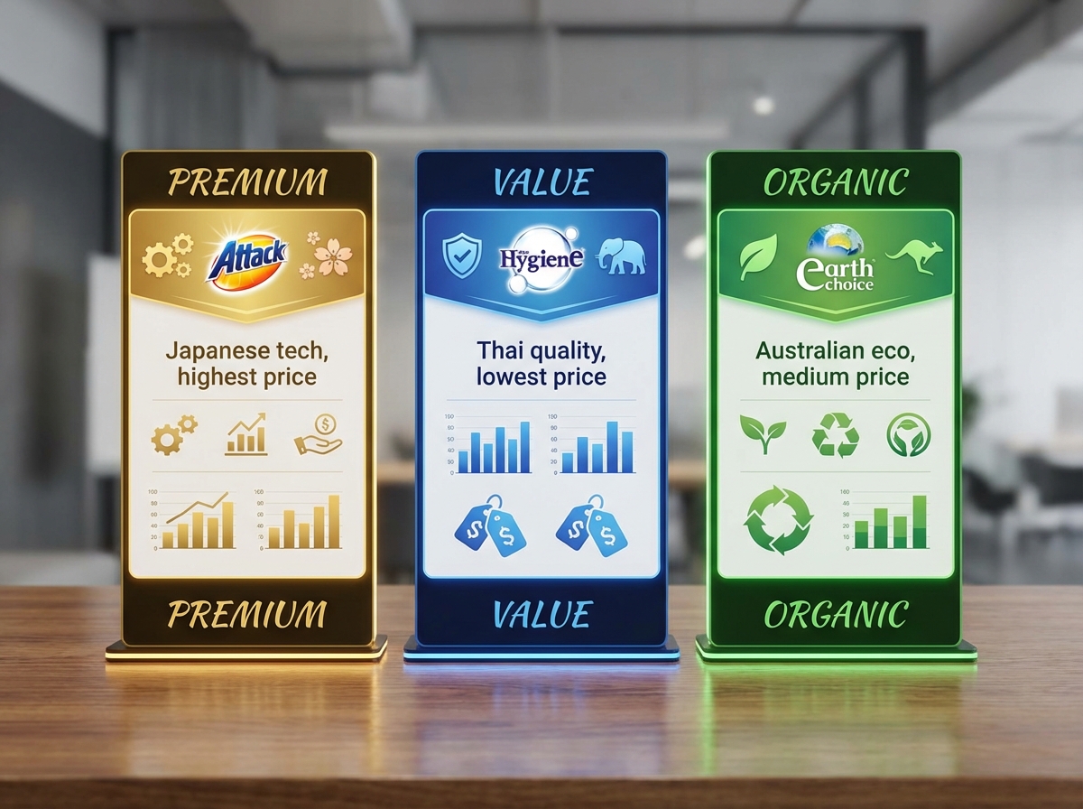 Infographic 3 phân khúc nước giặt: cao cấp, giá trị, organic