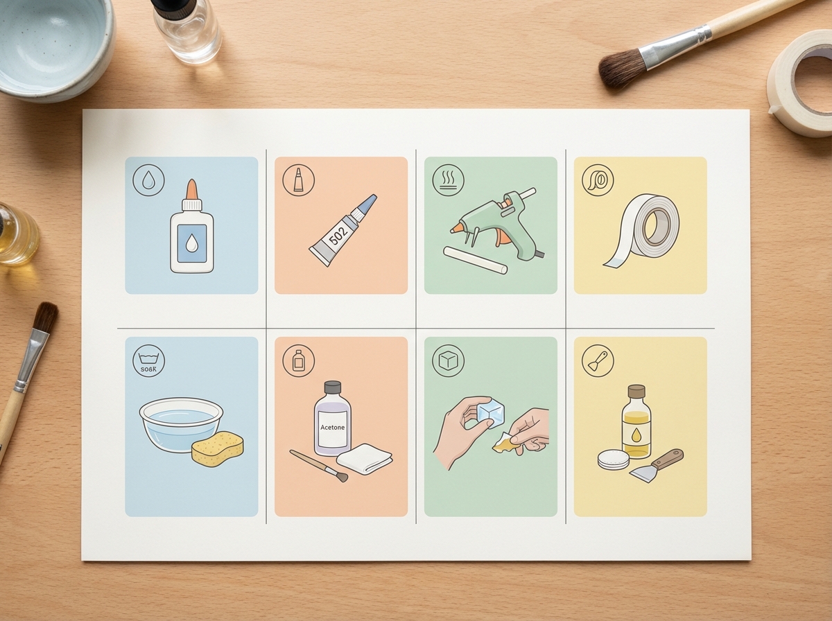 Bảng xử lý theo loại keo: keo sữa, keo 502, keo nến, băng keo