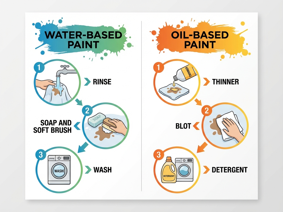 So sánh quy trình tẩy vết sơn nước và sơn dầu trên quần áo