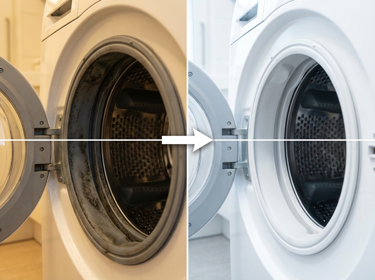 So sánh trước và sau khi vệ sinh gioăng cửa máy giặt