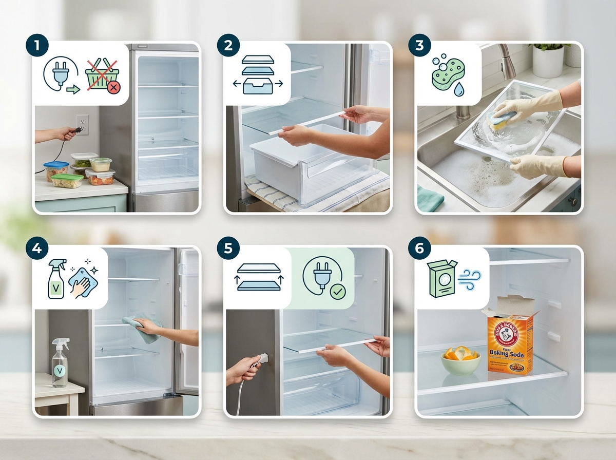 Infographic 6 bước vệ sinh tủ lạnh từ A đến Z