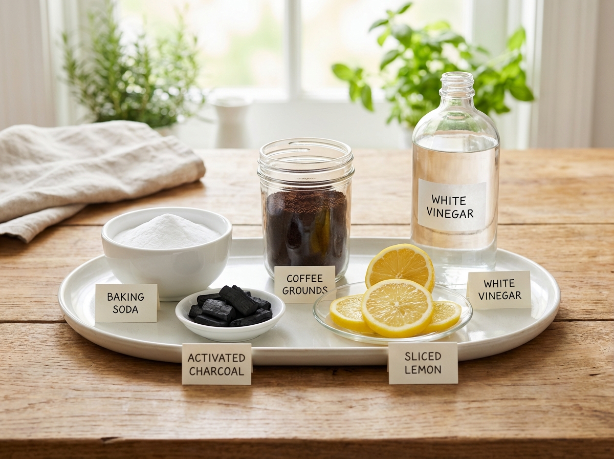 5 nguyên liệu khử mùi tủ lạnh tự nhiên: baking soda, than, cà phê, chanh, giấm