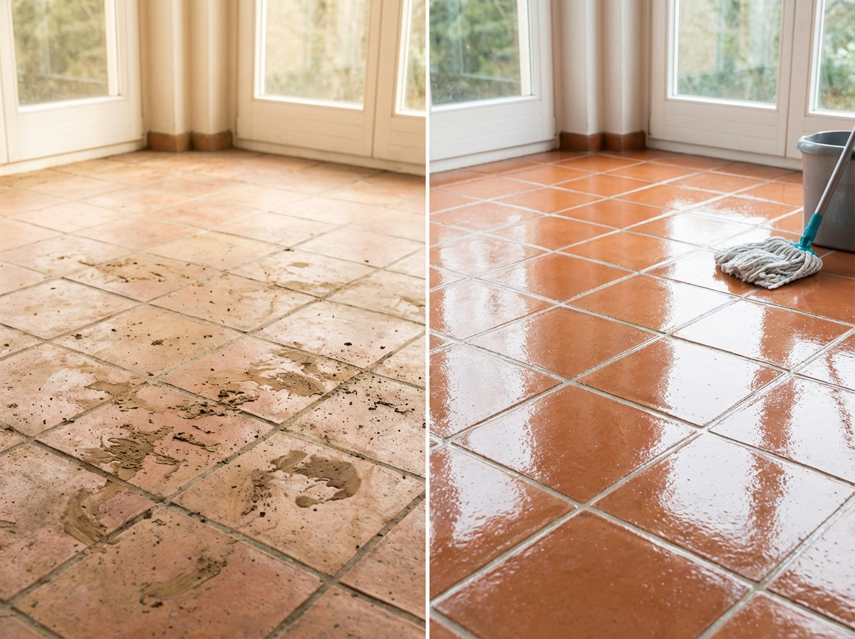 Sàn nhà trước và sau khi lau bằng Earth Choice