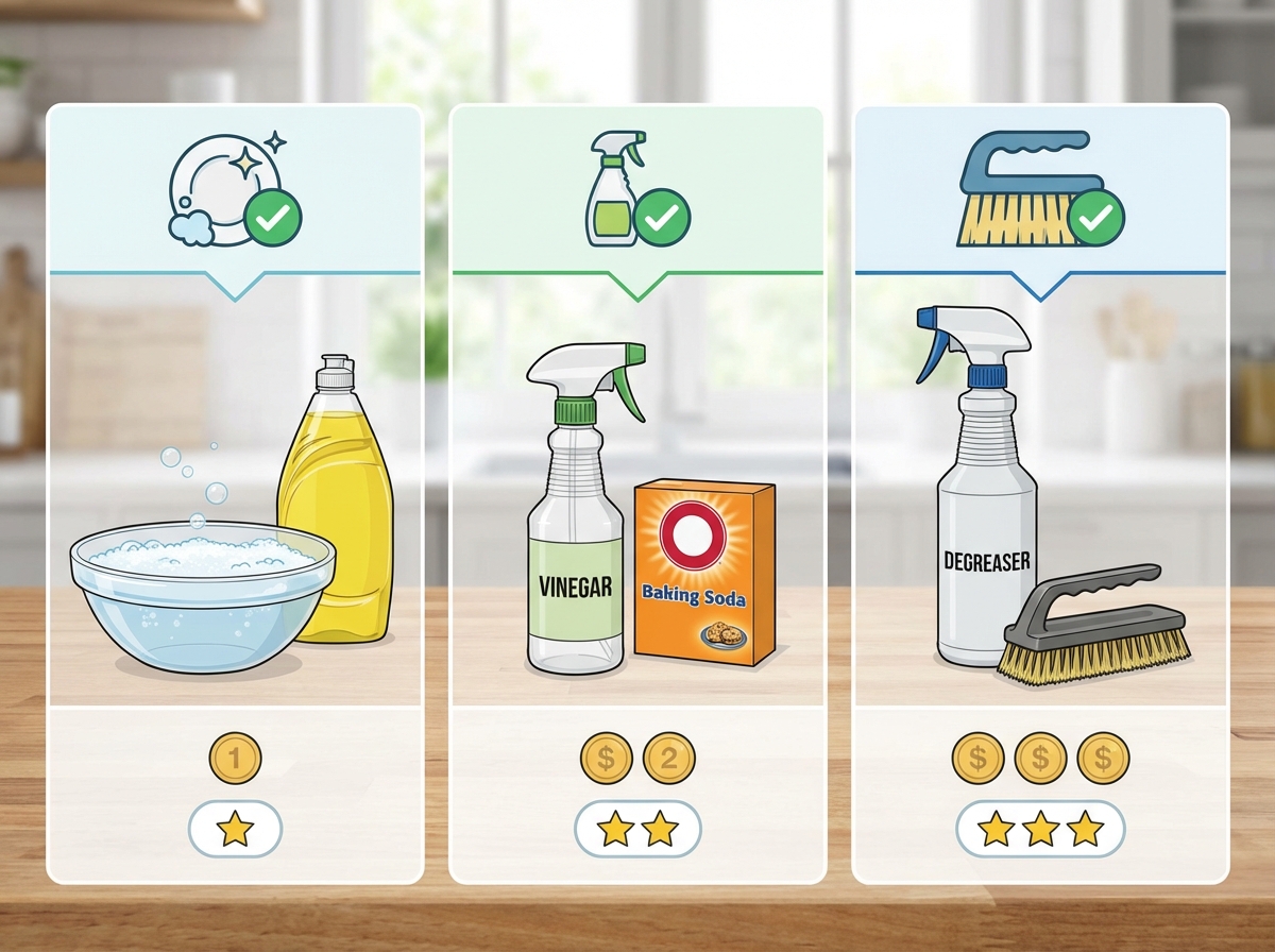 So sánh 3 dung dịch tẩy dầu mỡ máy hút mùi theo mức độ bẩn