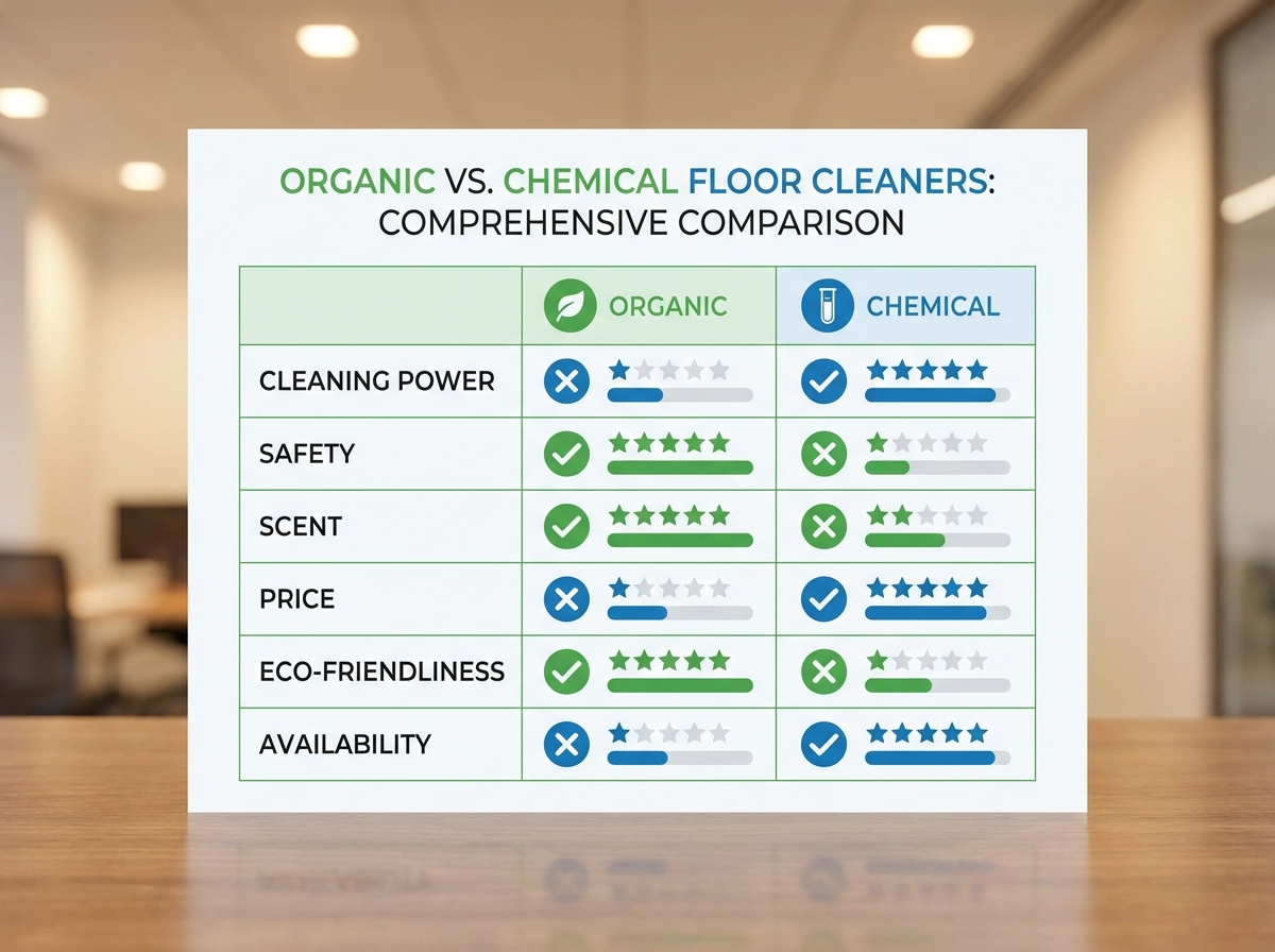 Bảng so sánh nước lau sàn organic vs hóa chất theo 6 tiêu chí