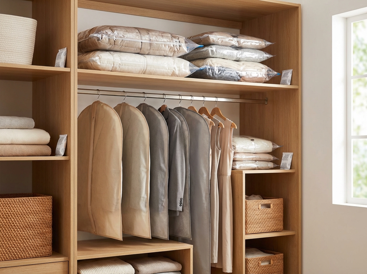 Túi hút chân không bảo quản quần áo mùa đông gọn gàng trong tủ