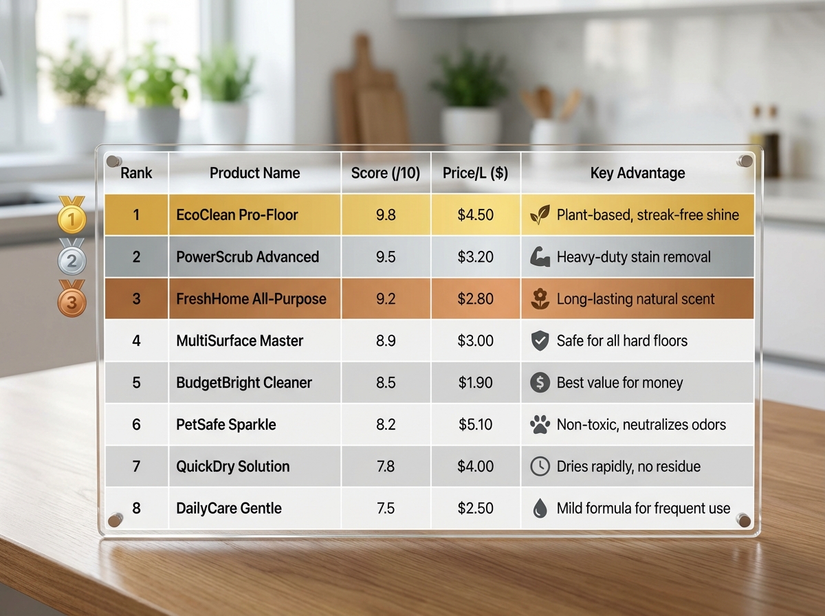 Bảng xếp hạng top 8 nước lau sàn tốt nhất 2026 với điểm số và giá