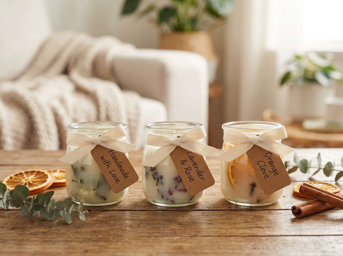 Sáp thơm DIY gói đẹp làm quà tặng với ruy băng và thẻ handmade