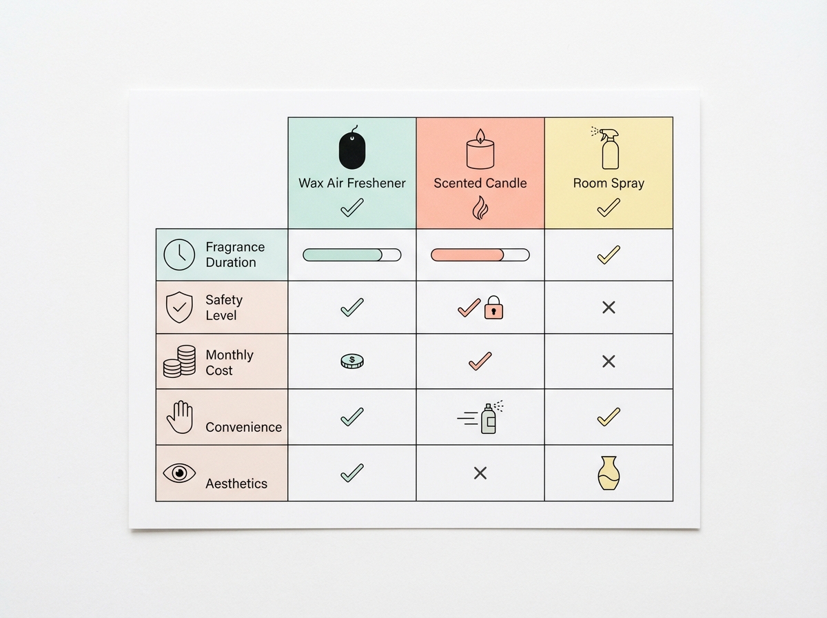 Bảng so sánh sáp thơm, nến thơm và xịt phòng theo các tiêu chí