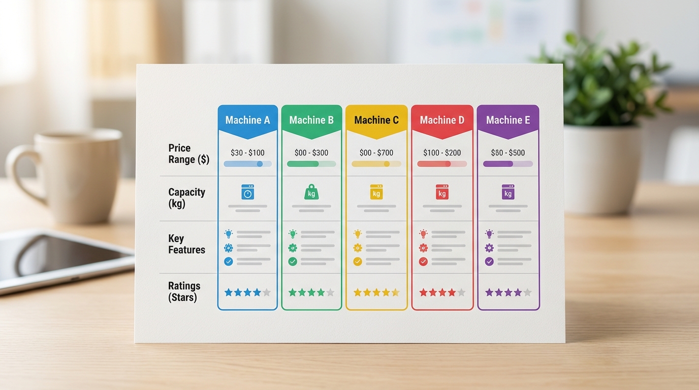 Bảng so sánh các máy giặt theo tiêu chí giá, dung tích và tính năng