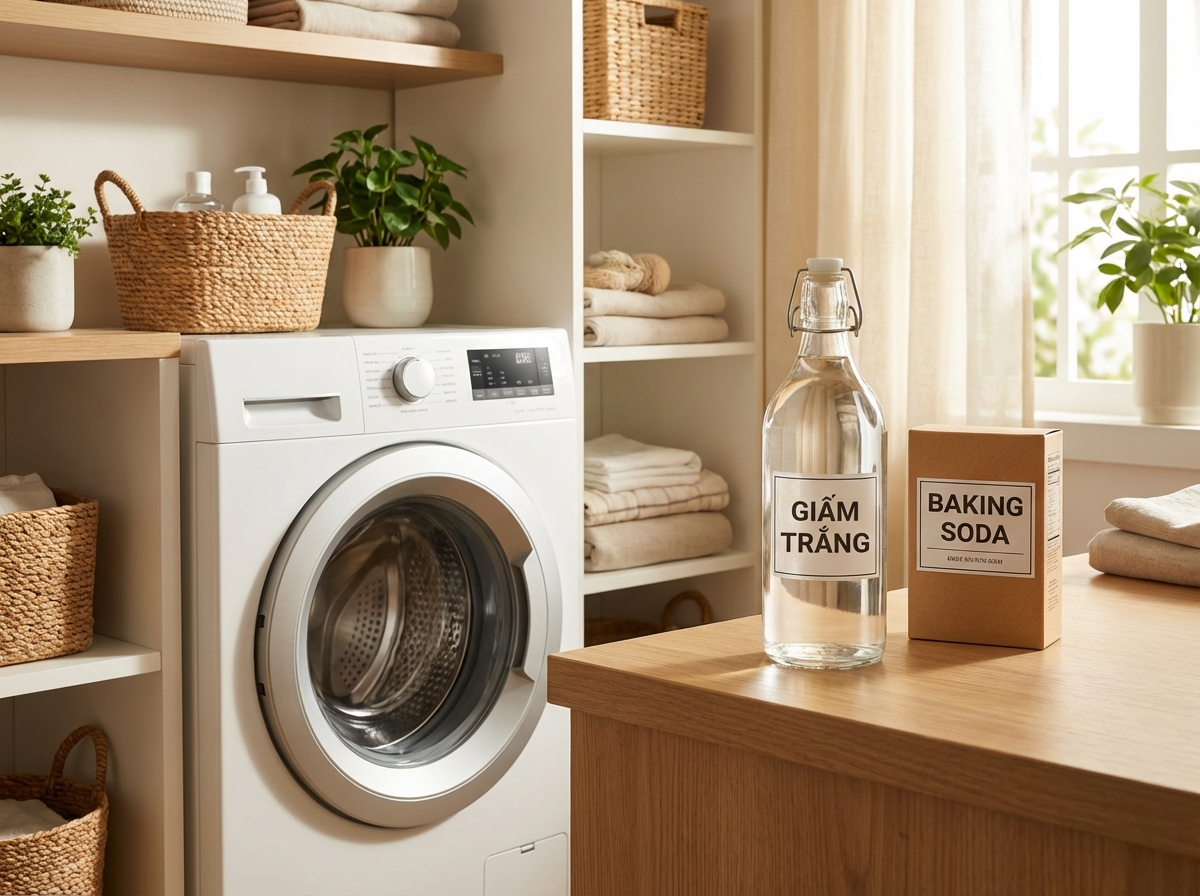 Giấm trắng và baking soda – hai nguyên liệu vệ sinh máy giặt hiệu quả tại nhà