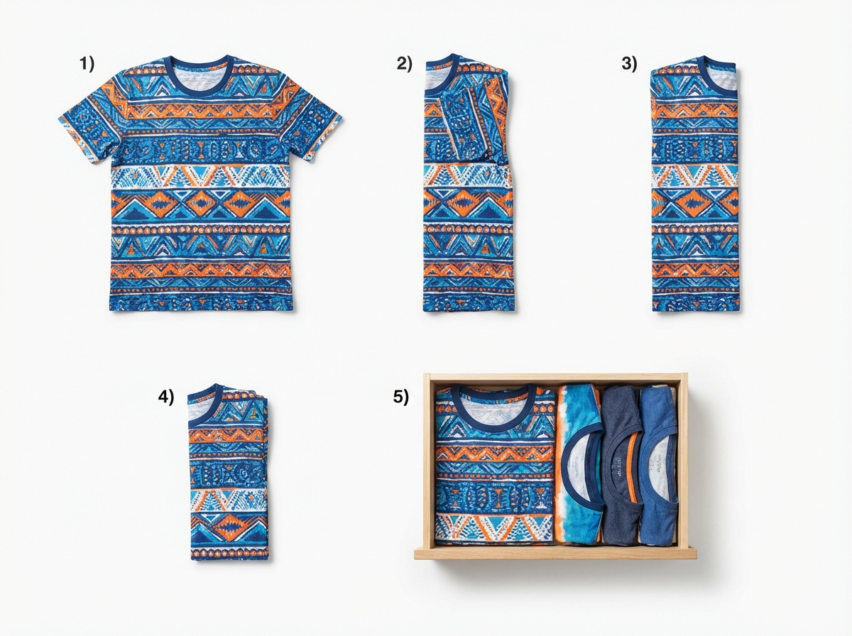 Các bước gấp áo phông theo phương pháp KonMari – đặt đứng để nhìn thấy hết đồ trong ngăn kéo