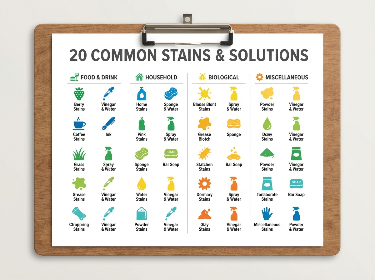 Bảng tổng hợp: Loại vết bẩn - nguyên liệu tẩy - cách làm nhanh