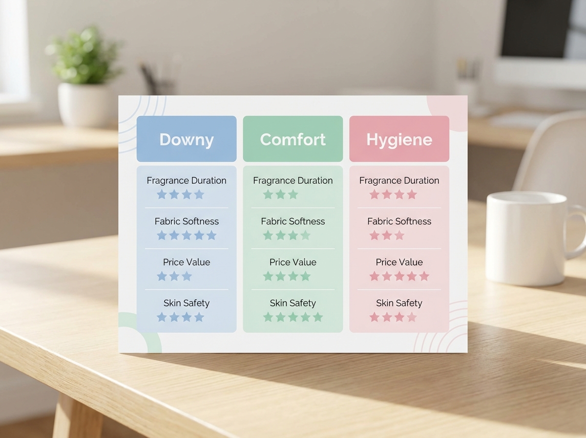 Bảng so sánh 3 thương hiệu nước xả Downy, Comfort và Hygiene theo các tiêu chí