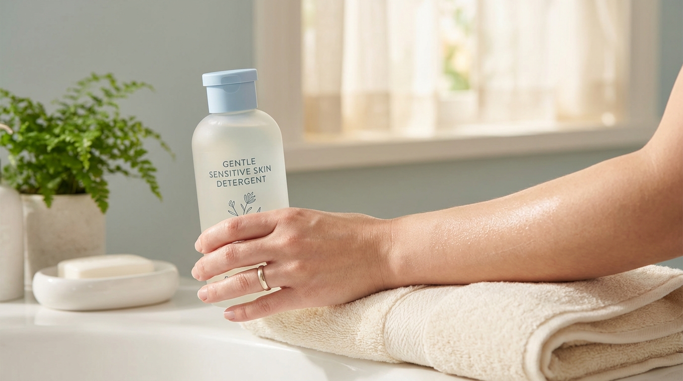 Tay cầm chai nước giặt dịu nhẹ cho da nhạy cảm với ánh sáng tự nhiên