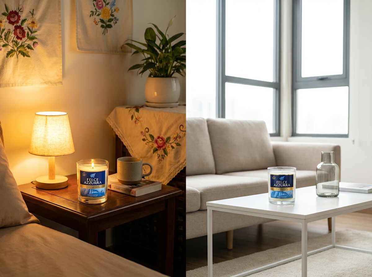So sánh sáp thơm Felce Azzurra đặt ở phòng ngủ và phòng khách
