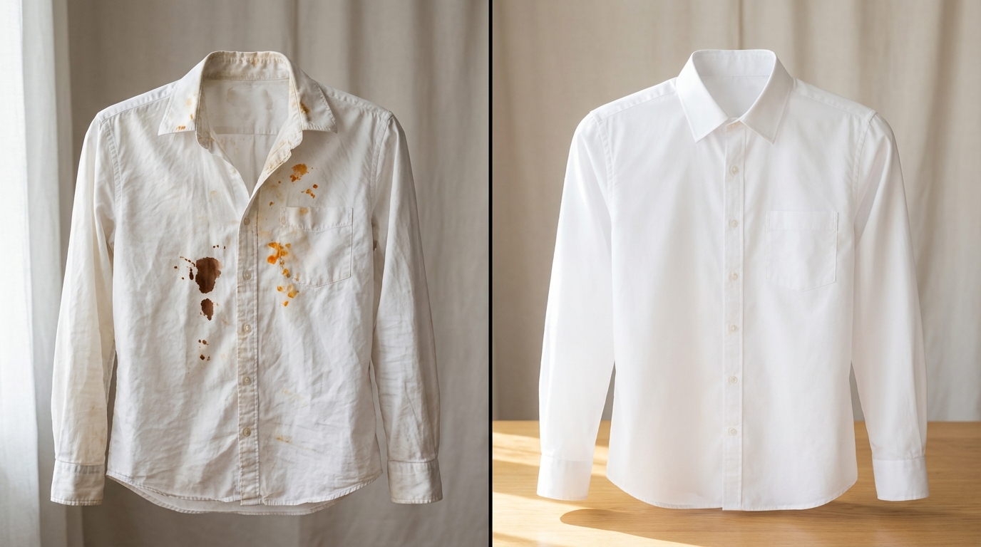 So sánh áo trắng trước và sau khi giặt bằng Attack Sollina