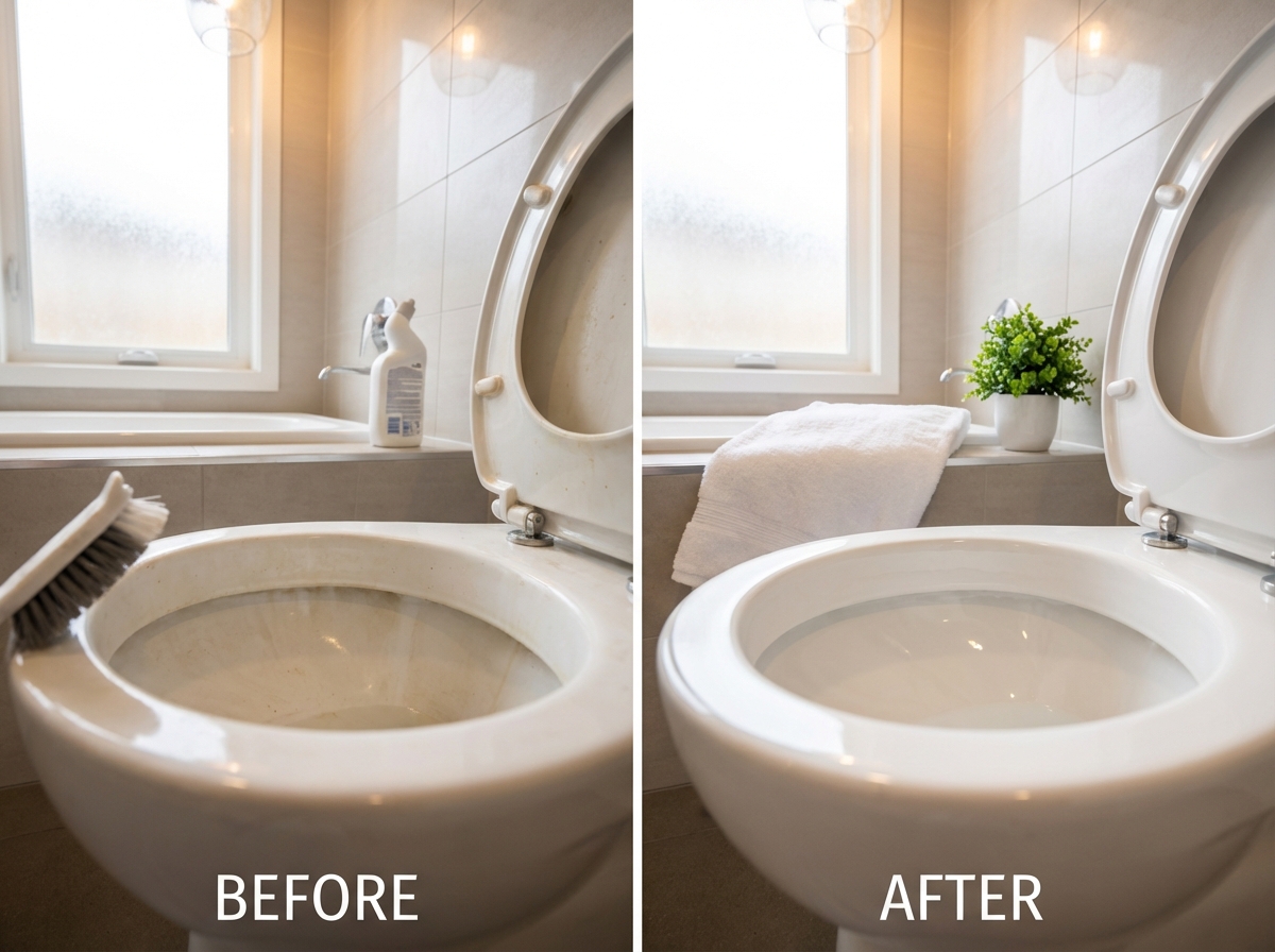 Bồn cầu sạch trắng bóng sau khi tẩy đúng cách