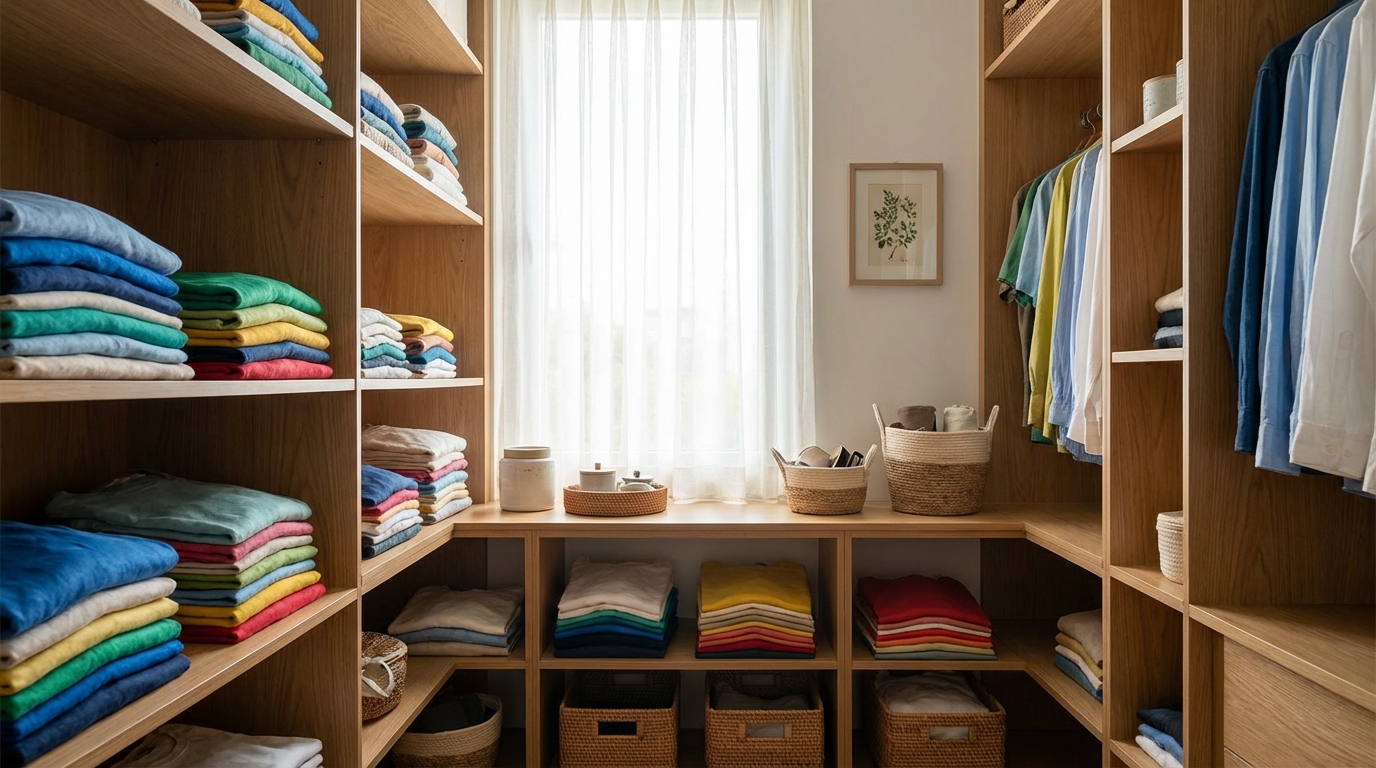 Quần áo xếp gọn thơm tho trong tủ sau khi giặt xả