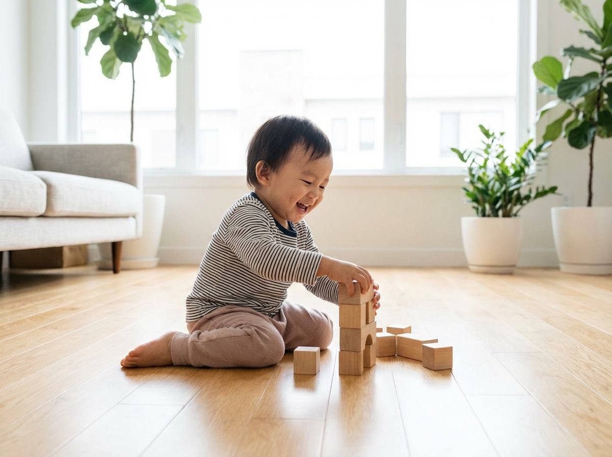 Bé chơi trên sàn sạch an toàn