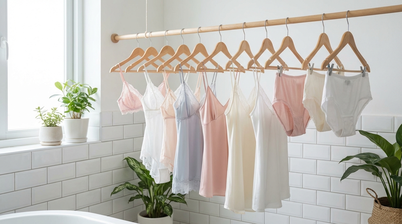 Đồ lót sạch phơi trong nhà, gọn gàng và vệ sinh