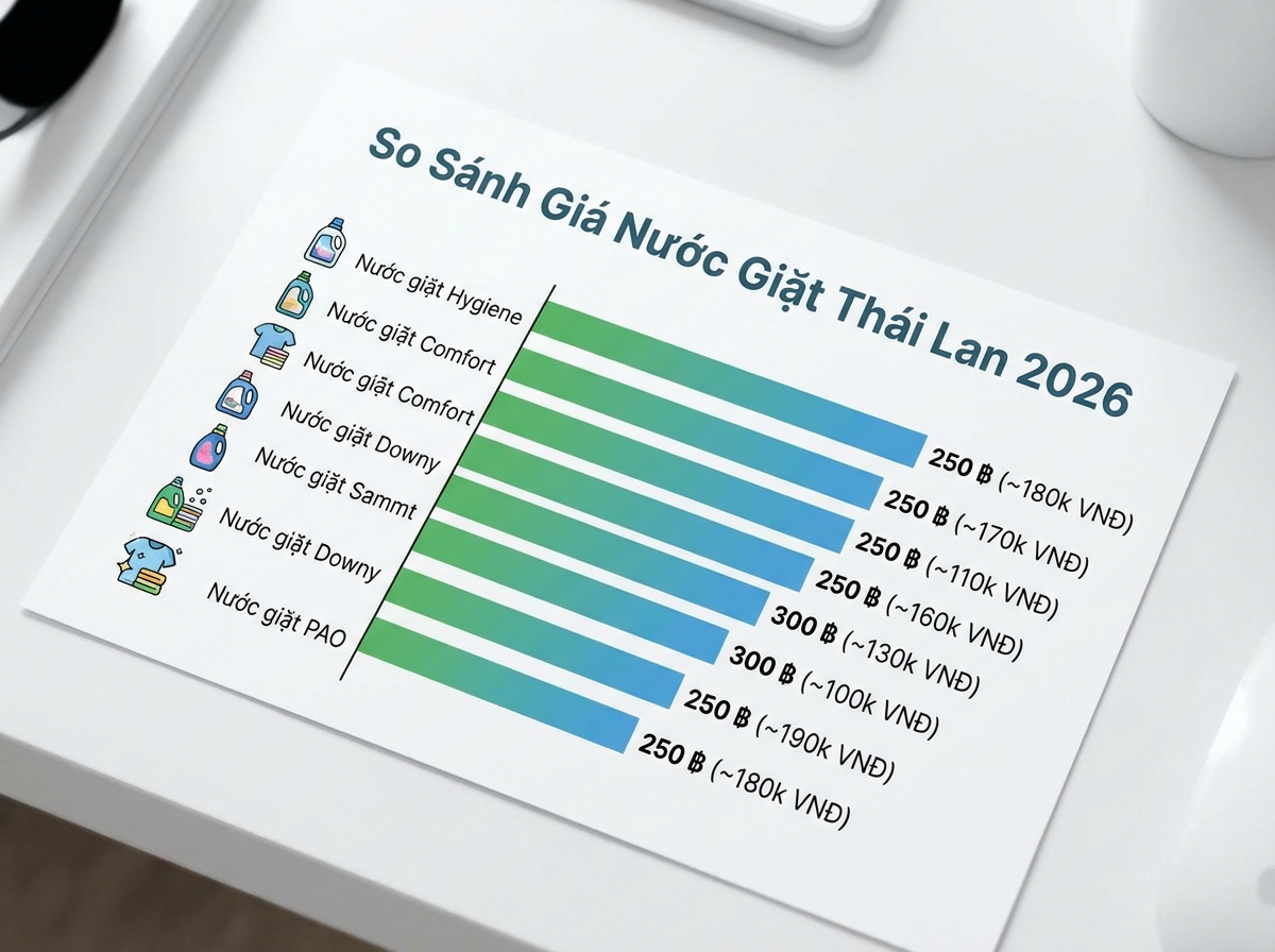 So sánh giá nước giặt Thái Lan 2026 - bảng so sánh trực quan