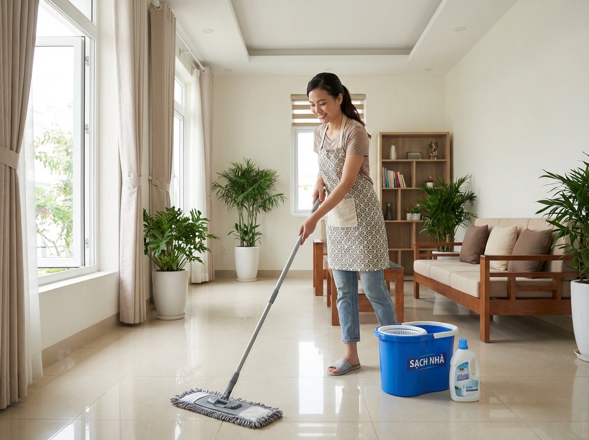 Lau sàn đúng cách giúp sàn sạch bóng và bền lâu