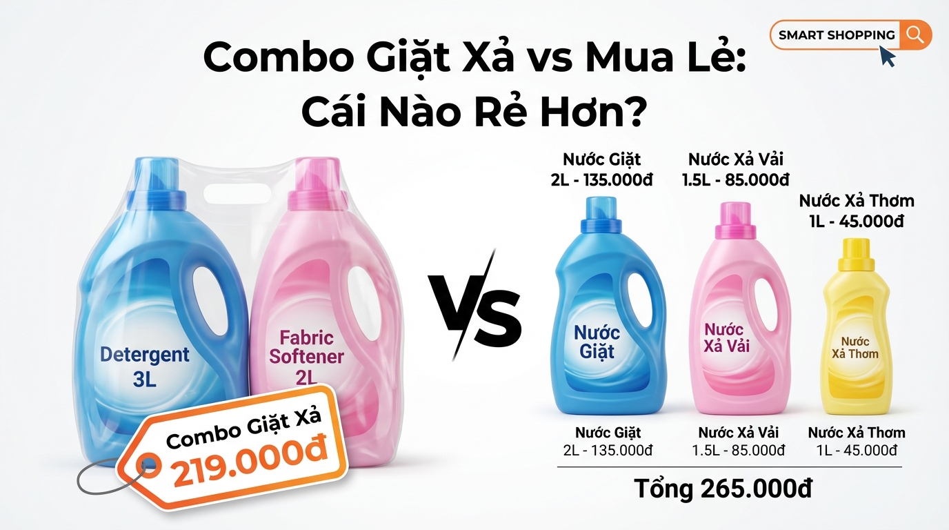 So sánh combo giặt xả bên trái và mua lẻ từng chai bên phải