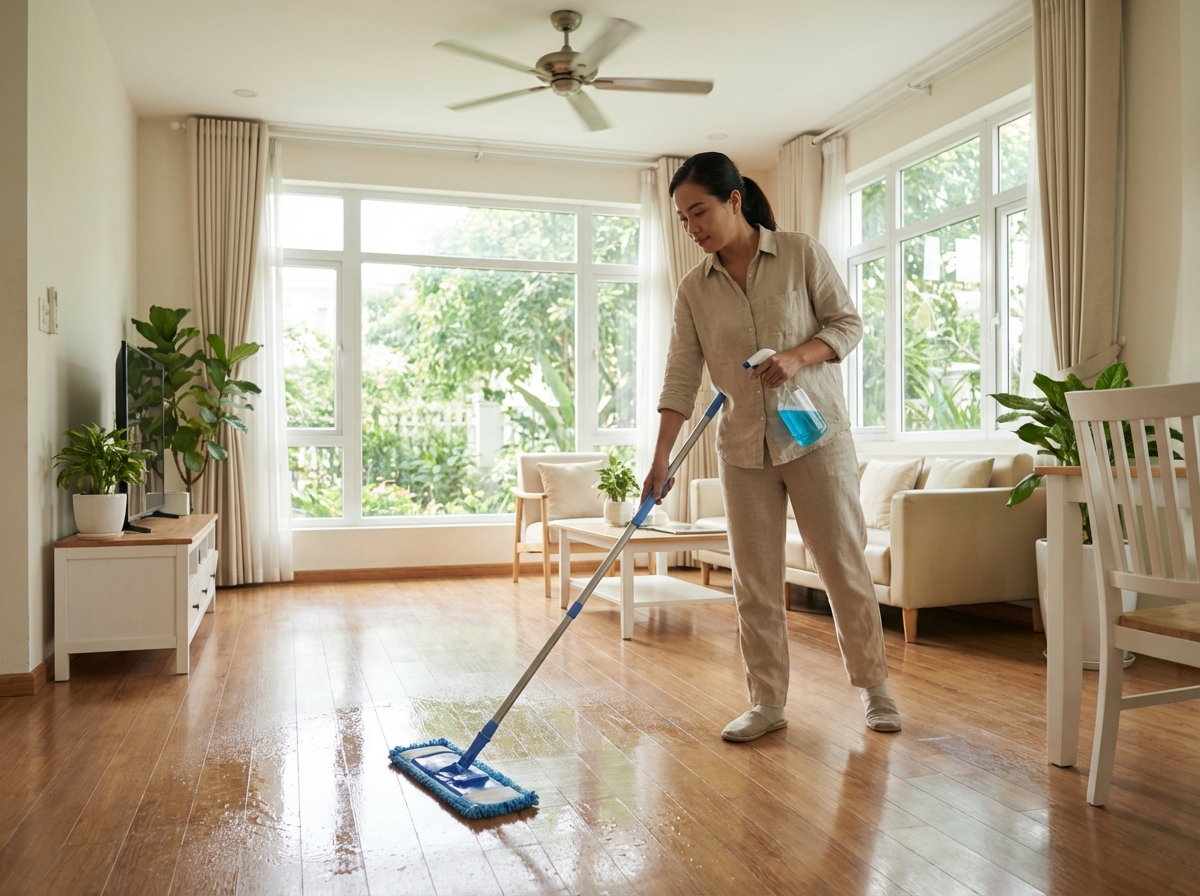 Lau sàn nhà mỗi ngày giữ nhà sạch mát mùa hè
