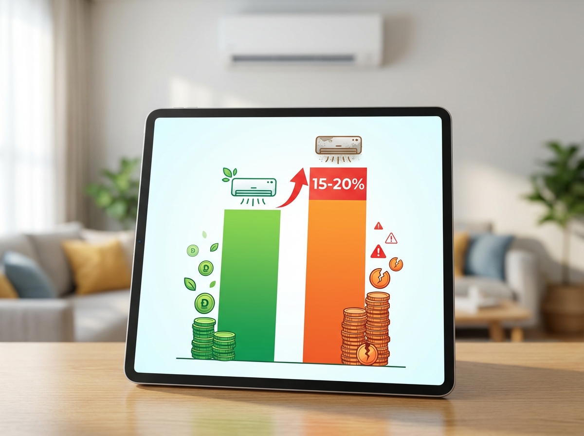 Biểu đồ so sánh chi phí điện giữa máy lạnh được bảo trì và không bảo trì định kỳ