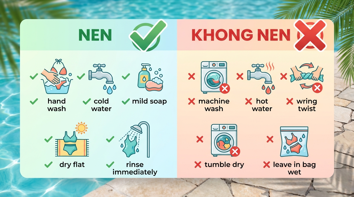 Infographic Do's và Don'ts khi giặt đồ bơi
