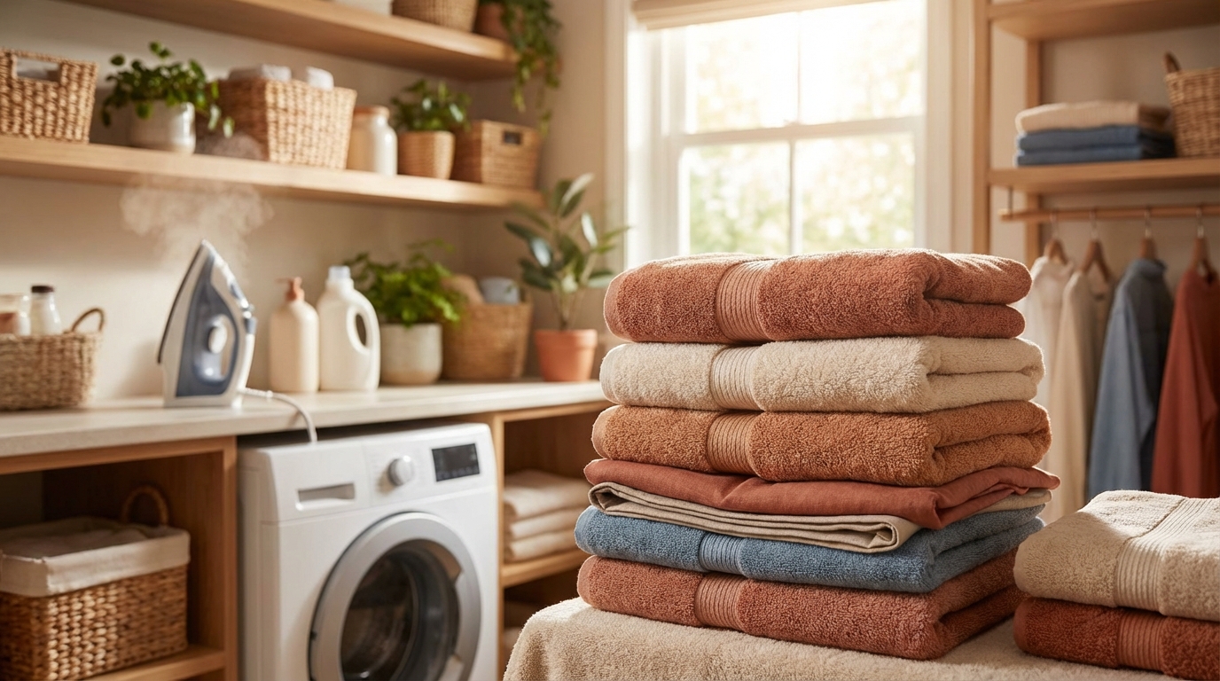 Quần áo khô mềm mại xếp gọn gàng sau khi sấy đúng cách