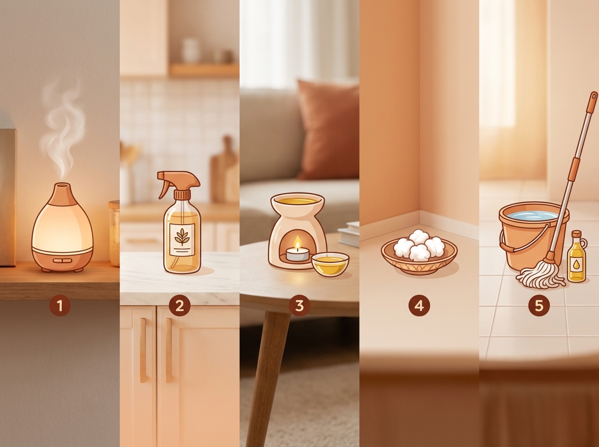 5 cách sử dụng tinh dầu làm thơm nhà: máy khuếch tán, xịt phòng, đèn xông, bông cotton, lau sàn
